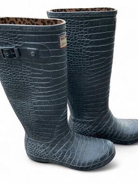 Rare Hunter x Jimmy Choo Crocodile-print Wellington Tall Rain Boots
